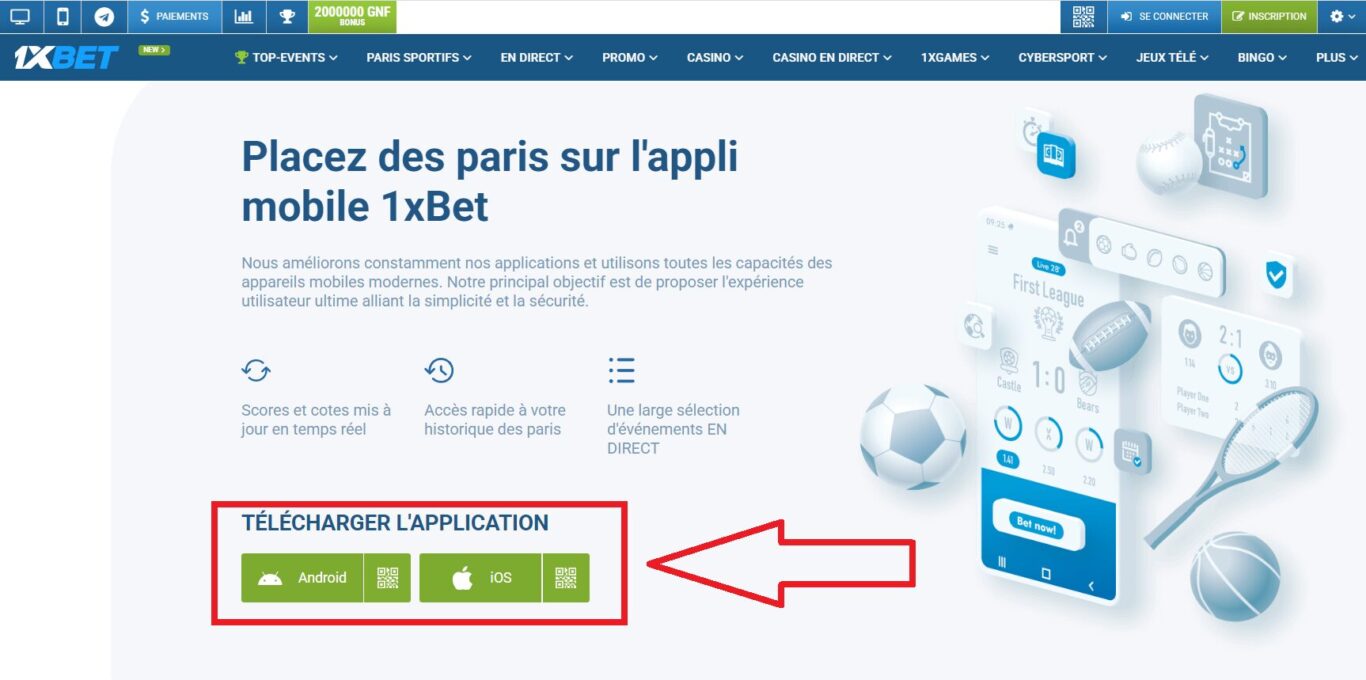 1xBet application télécharger pour les mises à jour