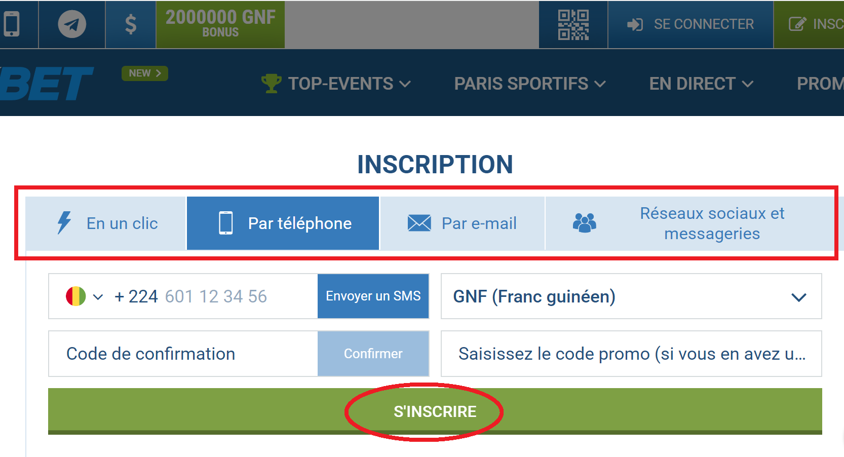 Joueurs autorisés à créer un compte 1xBet Guinée